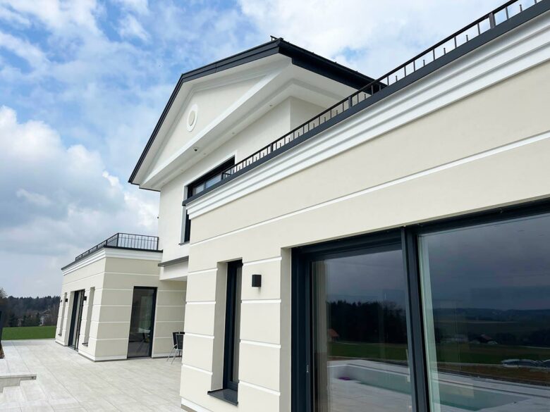 Modern villa Switzerland pilaster strips cornices LB GmbH